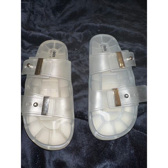 ASOS CLEAR JELLY FLATFORM PLATFORM ADJUSTABLE BUCKLE SANDALS 8 - Picture 3 of 10